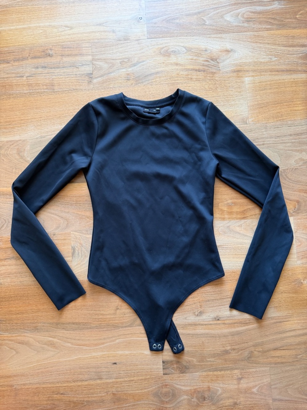 Good American Black Long Sleeve Snap-Closure Shaping Bodysuit